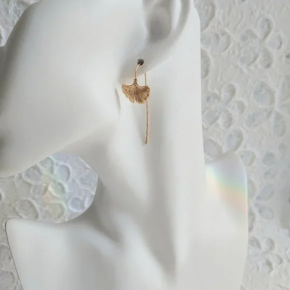 Rose gold ginkgo earrings NEW - Picture 4 of 4